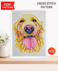 Golden Retriever Cross Stitch Pattern PDF, Golden Retriever Dog Portrait Embroidery Design, Modern Dog Needlework Chart, Dog Lover Gift - NuttyHappyHobby