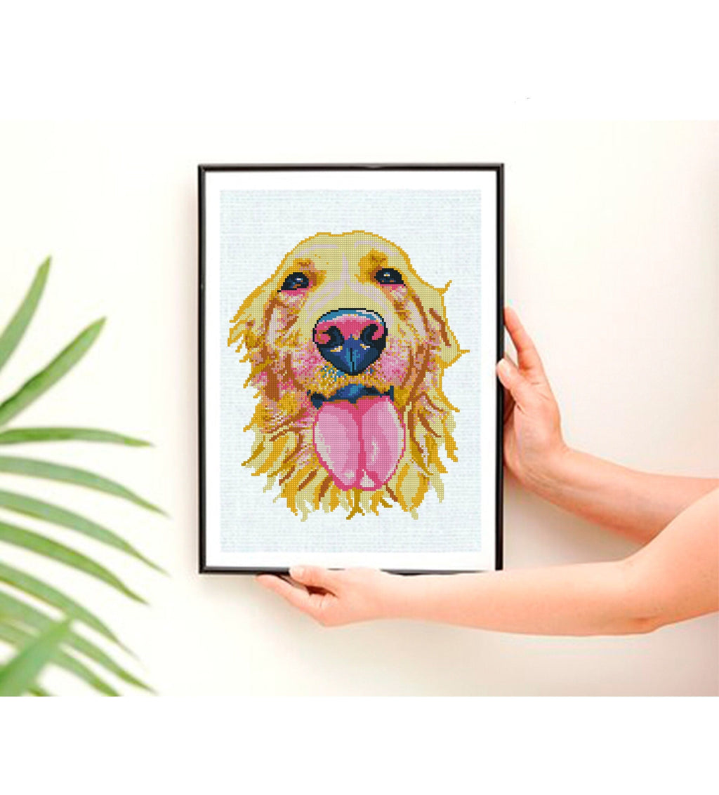 Golden Retriever Cross Stitch Pattern PDF, Golden Retriever Dog Portrait Embroidery Design, Modern Dog Needlework Chart, Dog Lover Gift - NuttyHappyHobby