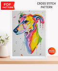 Greyhound Cross Stitch Pattern PDF, Colorful Greyhound Dog Embroidery Design, Modern Dog Portrait Needlework Chart, Dog Lover Gift, download - NuttyHappyHobby