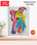 Greyhound Cross Stitch Pattern PDF, Colorful Greyhound Dog Portrait Embroidery Design, Modern Sighthound Needlework Chart, Dog Lover Gift - NuttyHappyHobby