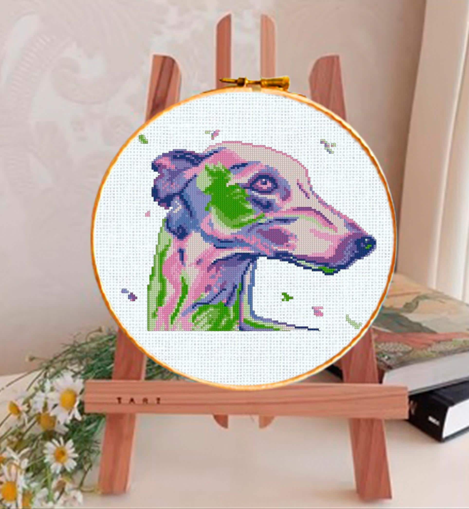 Greyhound Cross Stitch Pattern PDF, Greyhound Dog Embroidery Design, Dog Breed Cross Stitch Chart, Dog Lover Gift Pattern, install download - NuttyHappyHobby