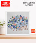 Hedgehog Cross Stitch Pattern PDF Floral Animal Embroidery Cute Woodland Nature Modern Decor Instant Download Gift Idea - NuttyHappyHobby
