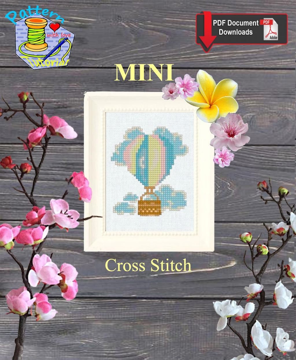 Hot Air Balloon Cross Stitch Pattern PDF, Baby Nursery Embroidery Design, Cute Balloon Cross Stitch, Kids Room Decor, Instant Download - NuttyHappyHobby