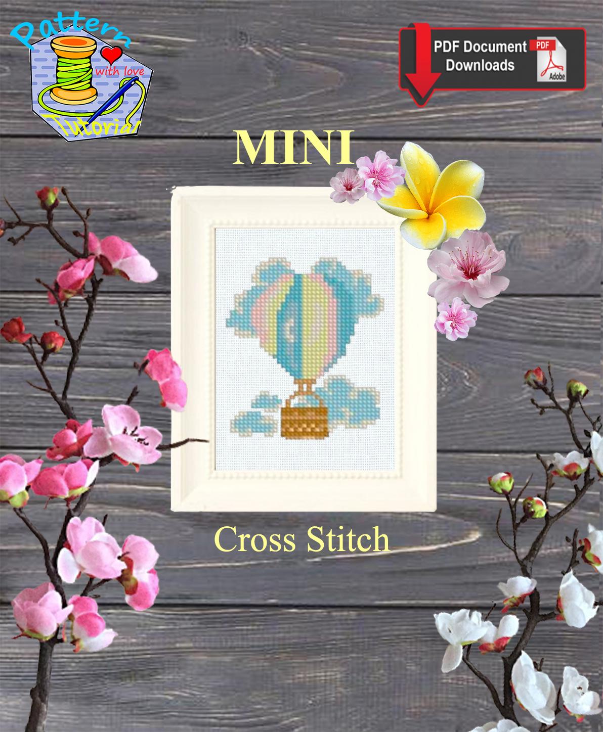 Hot Air Balloon Cross Stitch Pattern PDF, Baby Nursery Embroidery Design, Cute Balloon Cross Stitch, Kids Room Decor, Instant Download - NuttyHappyHobby