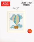Hot Air Balloon Cross Stitch Pattern PDF, Baby Nursery Embroidery Design, Cute Balloon Cross Stitch, Kids Room Decor, Instant Download - NuttyHappyHobby