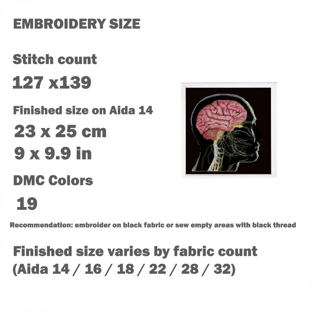 Human Brain Anatomy Cross Stitch Pattern PDF, Neuroanatomy Embroidery Chart, Medical Illustration Needlepoint, Neuroscience Art, Download - NuttyHappyHobby