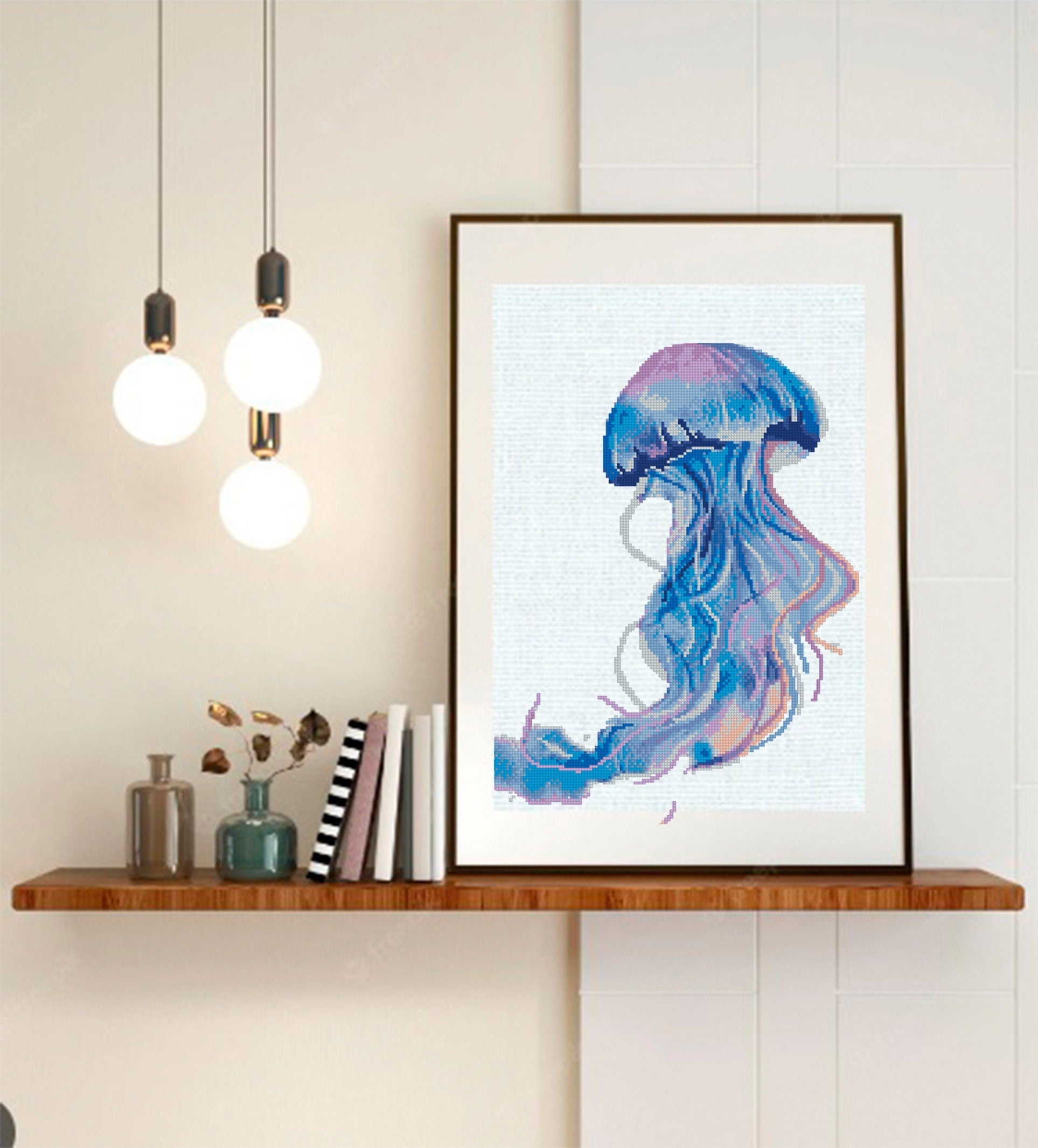 Jellyfish Cross Stitch Pattern PDF, Blue Jellyfish Embroidery Pattern, Ocean Cross Stitch, Marine Life Art, Nautical Decor, download pdf - NuttyHappyHobby