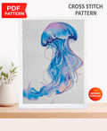 Jellyfish Cross Stitch Pattern PDF, Blue Jellyfish Embroidery Pattern, Ocean Cross Stitch, Marine Life Art, Nautical Decor, download pdf - NuttyHappyHobby