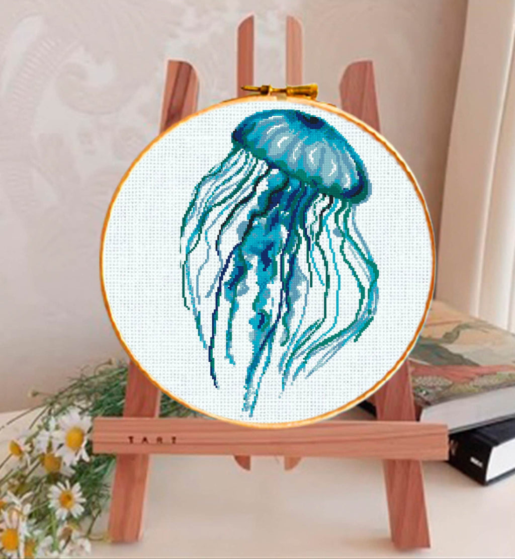 Jellyfish Cross Stitch Pattern PDF, Ocean Embroidery Pattern, Sea Life Cross Stitch, Marine Animal Art, Jellyfish Embroidery, Download - NuttyHappyHobby