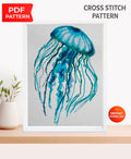 Jellyfish Cross Stitch Pattern PDF, Ocean Embroidery Pattern, Sea Life Cross Stitch, Marine Animal Art, Jellyfish Embroidery, Download - NuttyHappyHobby