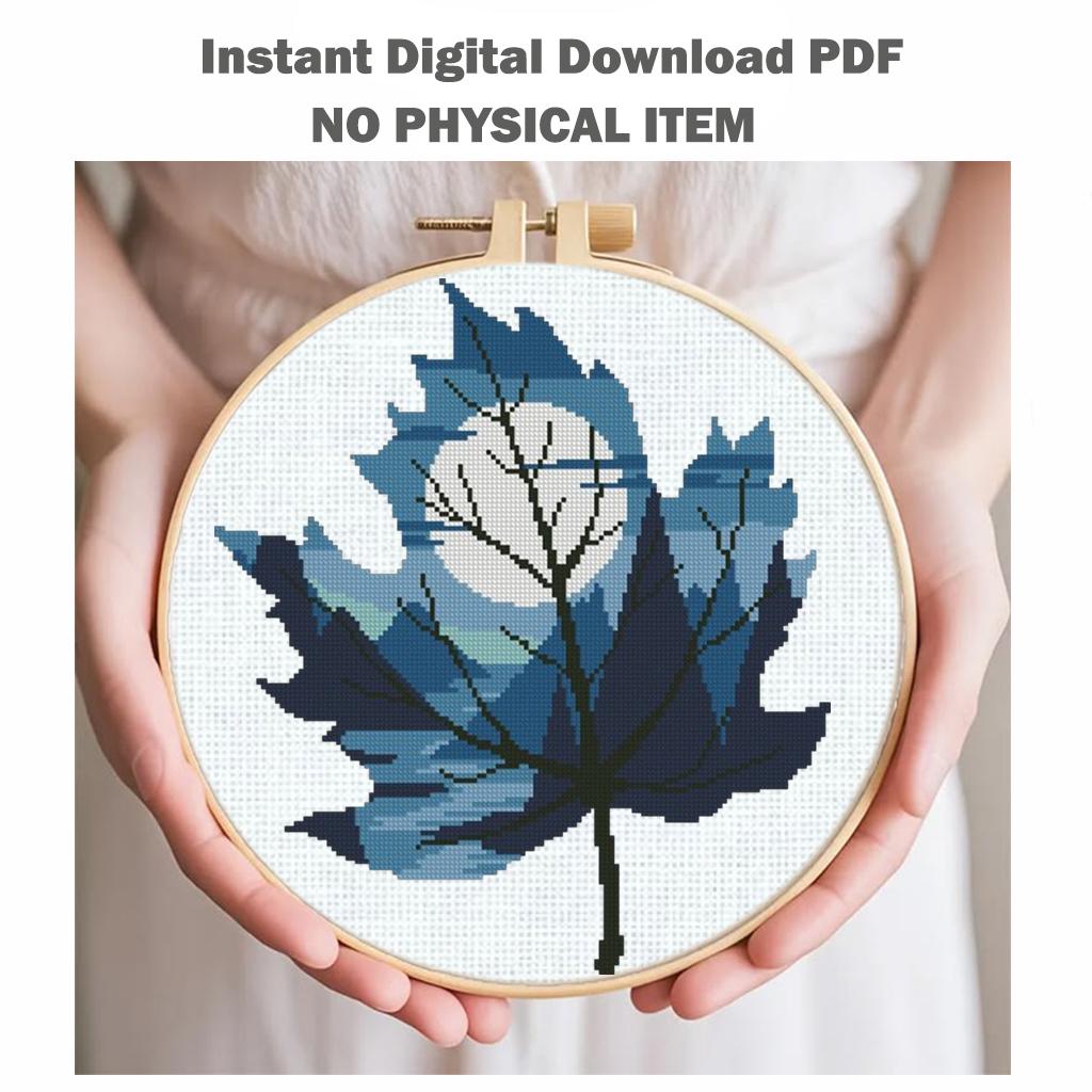 Leaf Cross Stitch Patterns PDF Bundle, Watercolor Autumn Leaves Embroidery Set, Modern Nature Counted Cross Stitch Set Designs Download - NuttyHappyHobby