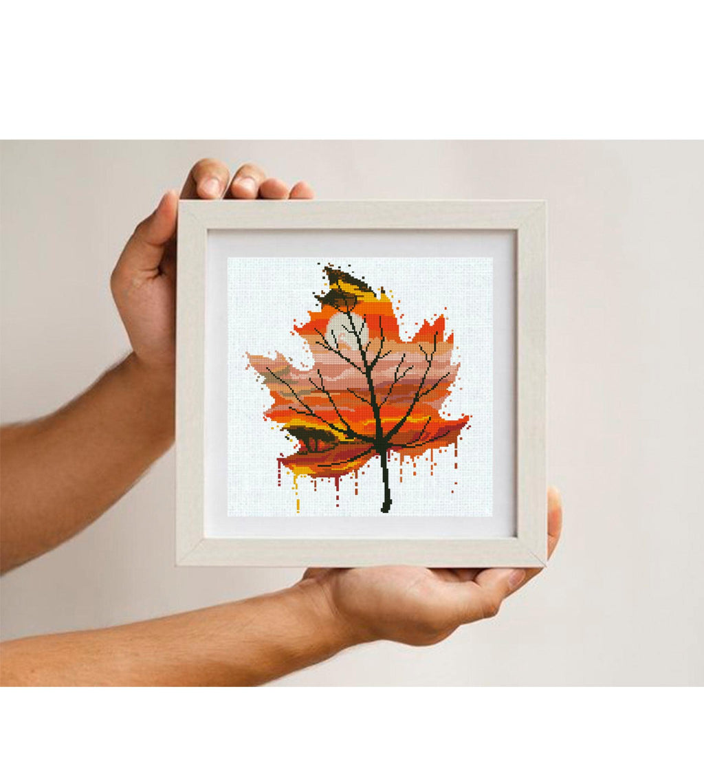 Leaf Cross Stitch Patterns PDF Bundle, Watercolor Autumn Leaves Embroidery Set, Modern Nature Counted Cross Stitch Set Designs Download - NuttyHappyHobby