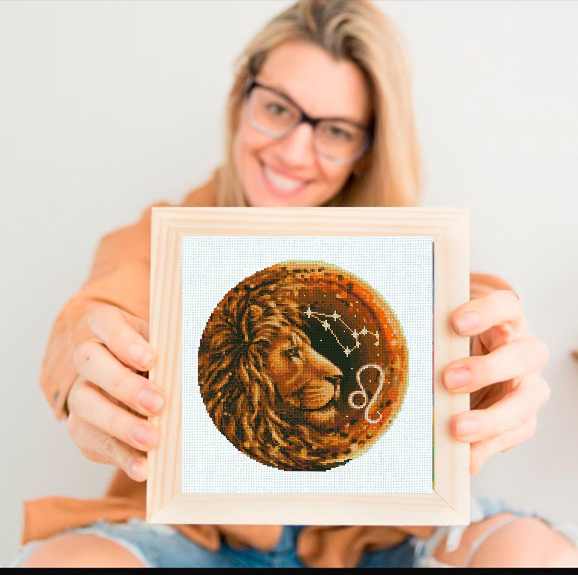 Leo Zodiac Cross Stitch Pattern PDF, Lion Astrology Embroidery Design, Leo Constellation Cross Stitch Chart, Celestial Horoscope Needlework - NuttyHappyHobby
