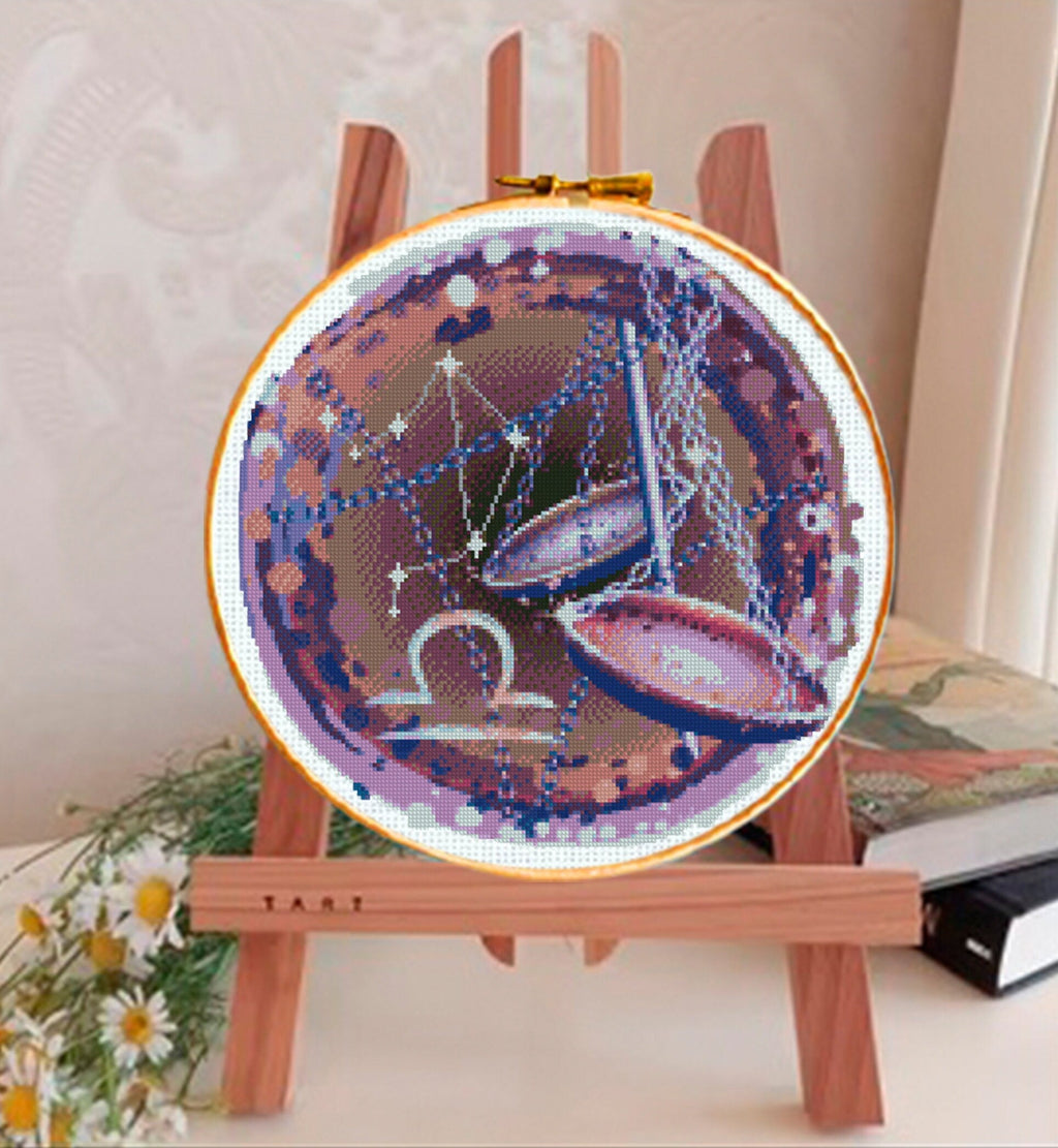 Libra Zodiac Cross Stitch Pattern PDF, Scales Astrology Embroidery Design, Libra Constellation Stitch Chart, Celestial Horoscope Needlework - NuttyHappyHobby
