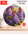 Lilac Flowers Cross Stitch Pattern PDF, Purple Botanical Bouquet Embroidery Chart, Round Hoop Floral Wall Art, Instant Download pdf - NuttyHappyHobby