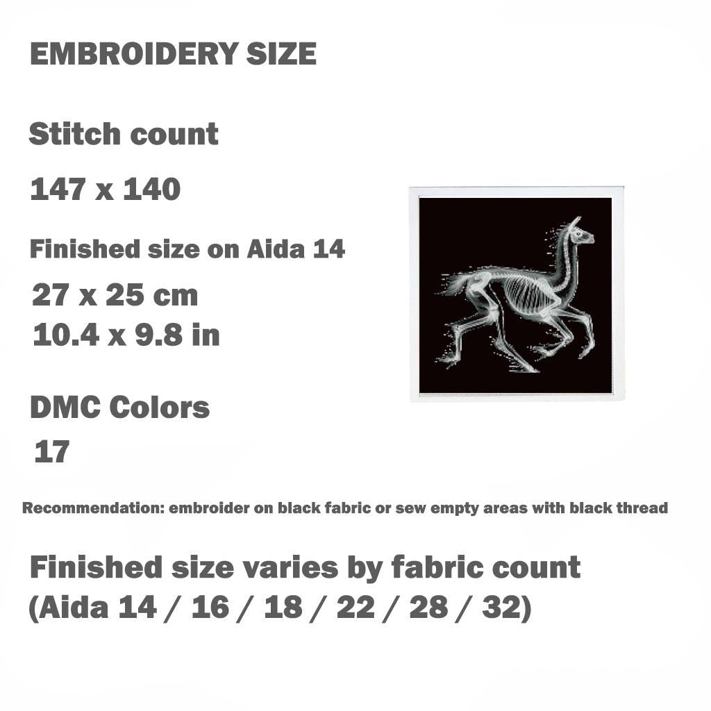 Llama Skeleton Cross Stitch Pattern PDF, X Ray Animal Anatomy Embroidery Design, Gothic Veterinary Wall Art Download - NuttyHappyHobby