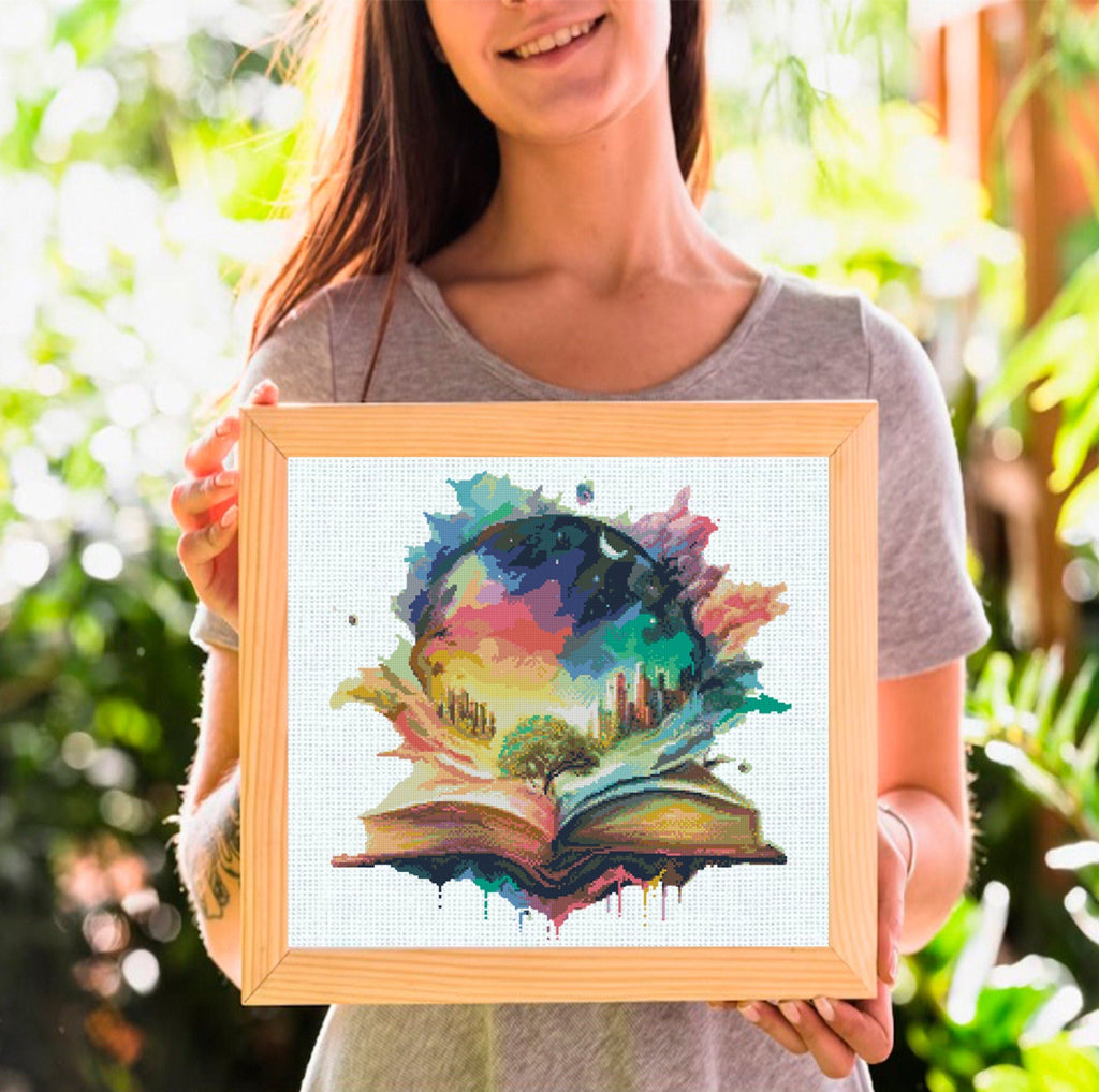 Magic Book Cross Stitch Pattern PDF, Fantasy Book Embroidery Design, Magical Story Cross Stitch, Fantasy Art Cross Stitch Digital Download - NuttyHappyHobby