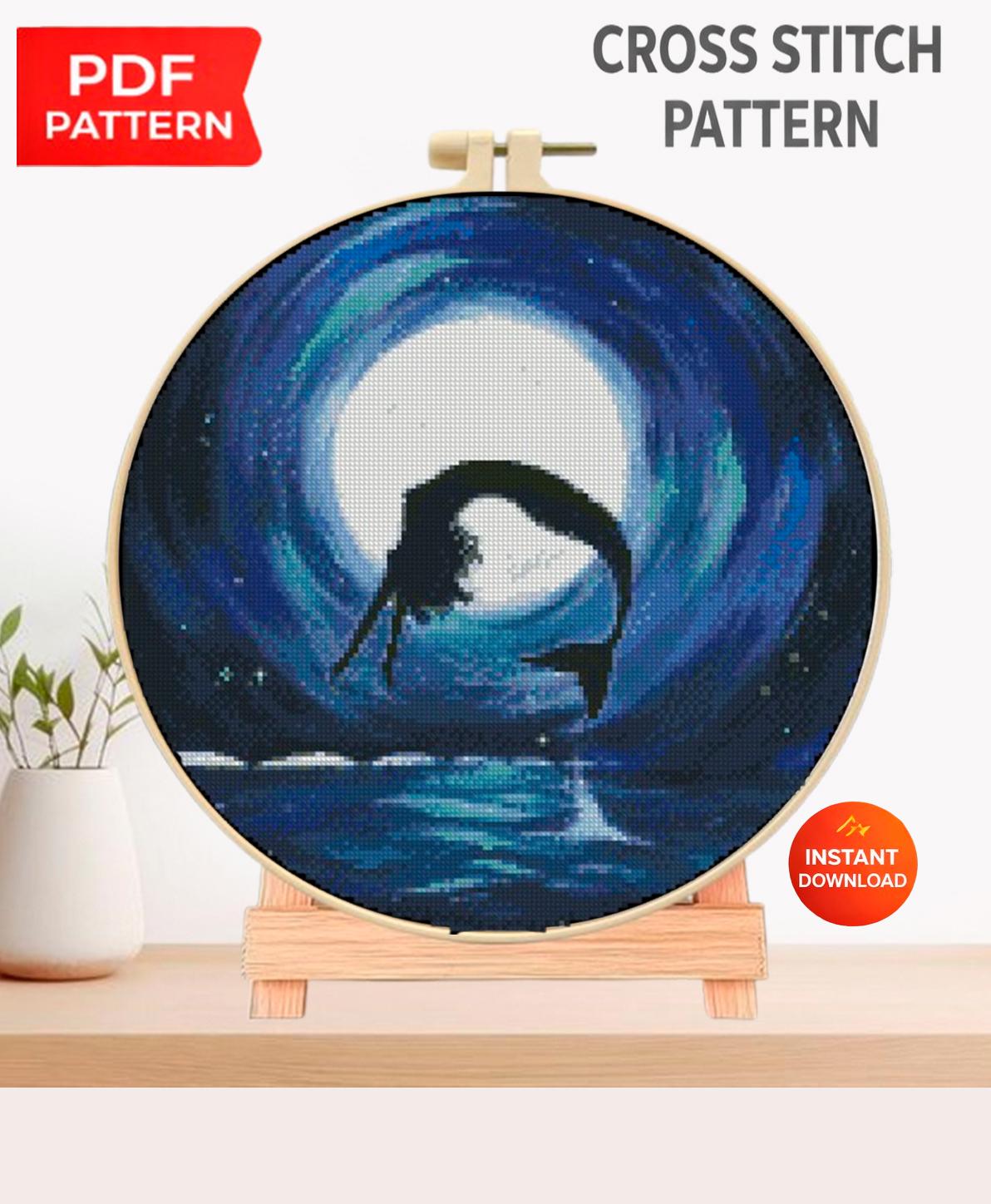 Mermaid Cross Stitch Pattern PDF, Ocean Wave Mermaid Embroidery Design, Fantasy Mermaid Cross Stitch, Underwater Cross Stitch Download - NuttyHappyHobby