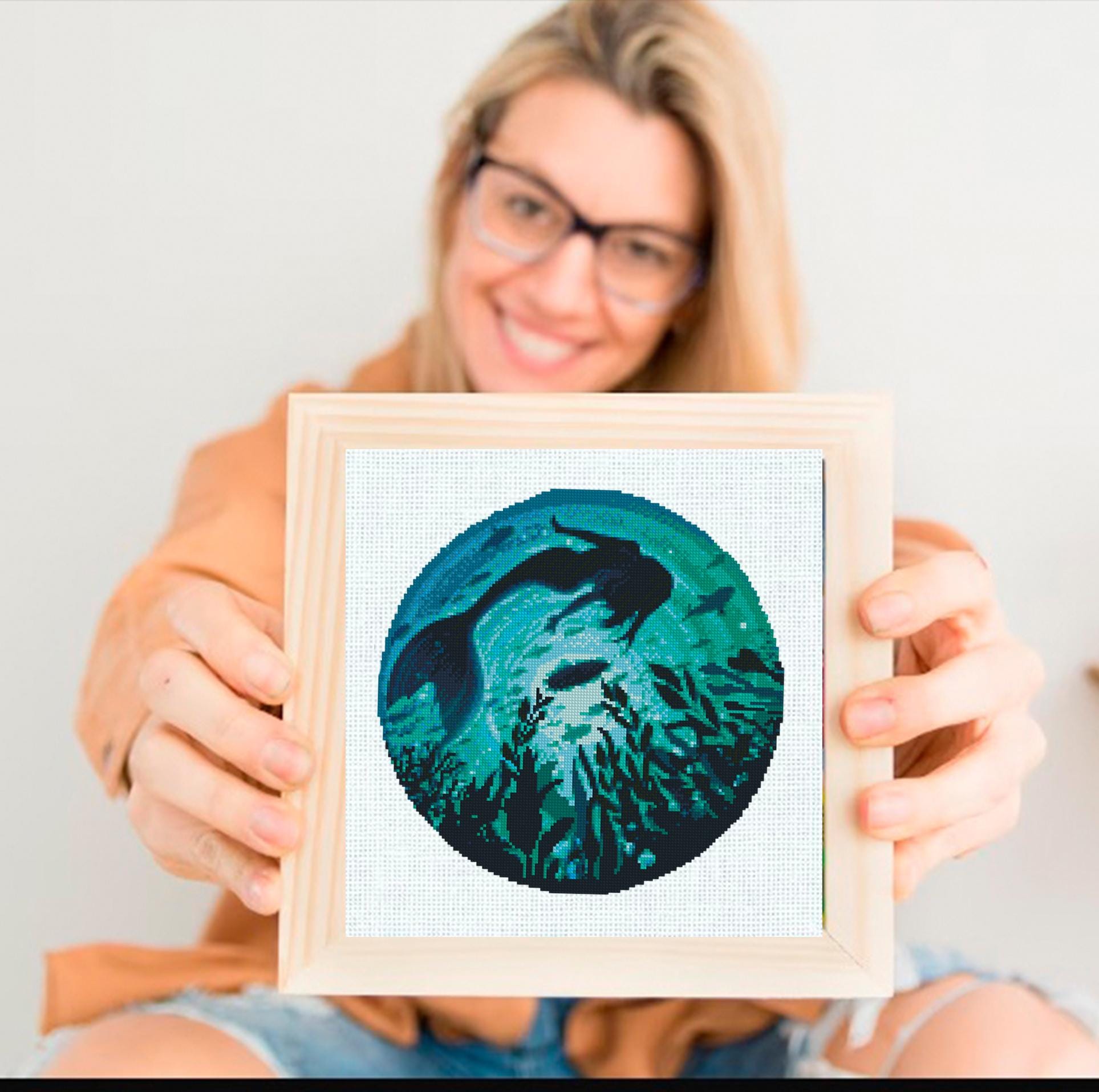 Mermaid Cross Stitch Pattern PDF, Underwater Mermaid Embroidery Design, Ocean Fantasy Cross Stitch, Mermaid Silhouette Cross Stitch Download - NuttyHappyHobby