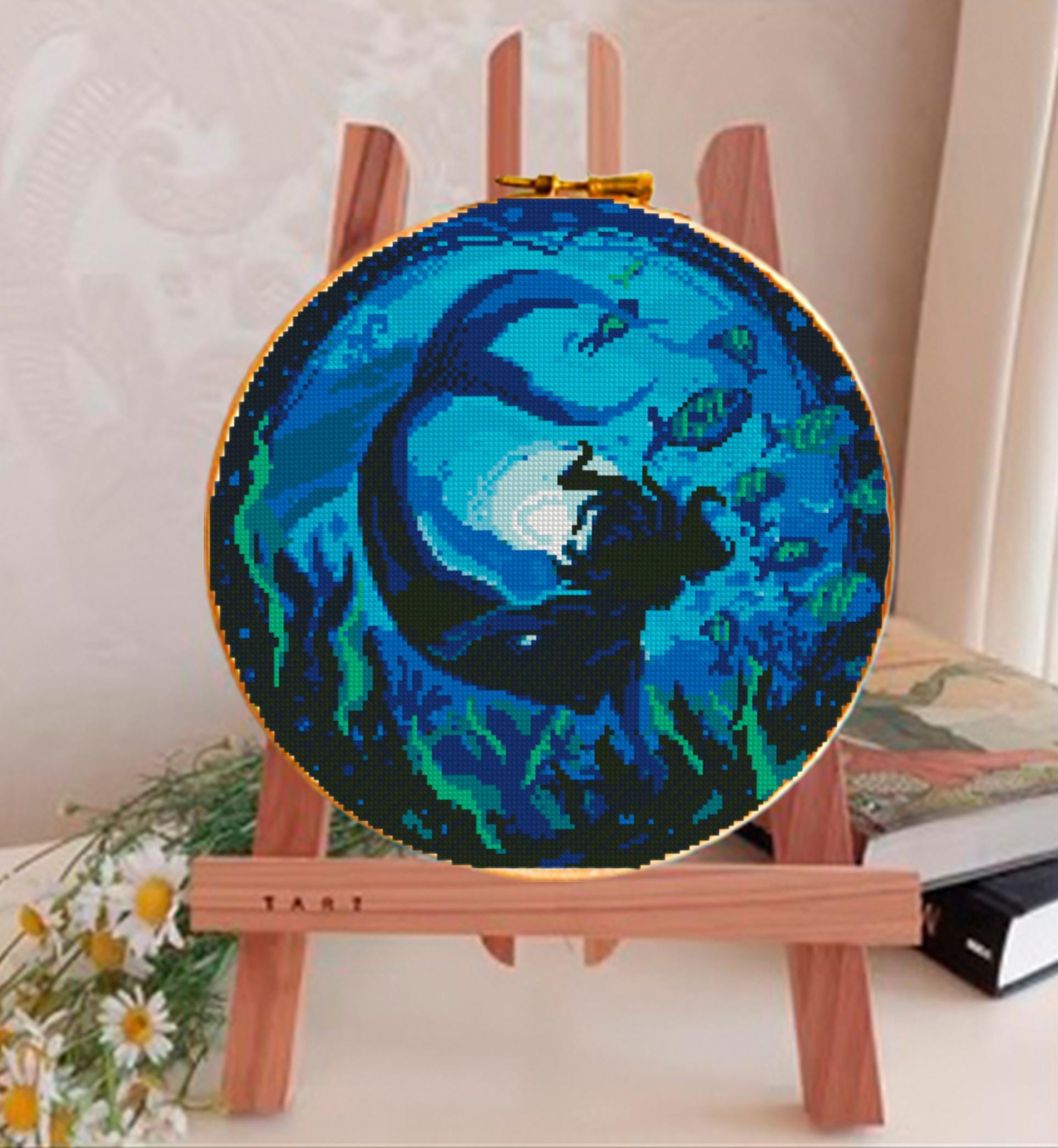 Mermaid Cross Stitch Pattern PDF, Underwater Ocean Fantasy Embroidery Design, Mermaid Silhouette Cross Stitch Digital Download pdf - NuttyHappyHobby