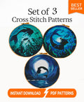 Mermaid Cross Stitch Pattern Set PDF, Ocean Mermaid Embroidery Designs Bundle, Underwater Fantasy Cross Stitch, Mermaid Silhouette Patterns - NuttyHappyHobby