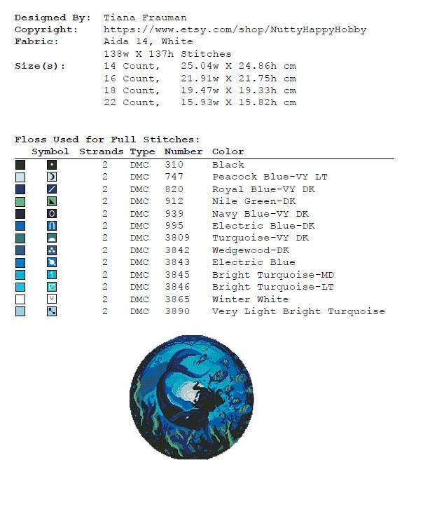 Mermaid Cross Stitch Pattern Set PDF, Ocean Mermaid Embroidery Designs Bundle, Underwater Fantasy Cross Stitch, Mermaid Silhouette Patterns - NuttyHappyHobby