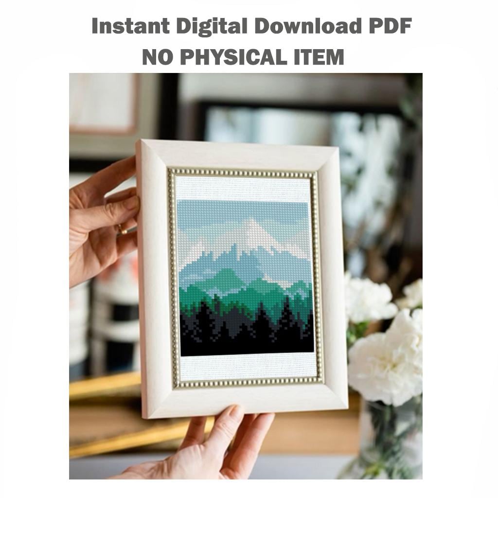 Mini Cross Stitch Patterns Bundle PDF, Landscape Cross Stitch Set, Nature Mountain Forest Sunset Mini Embroidery Designs Digital Download - NuttyHappyHobby