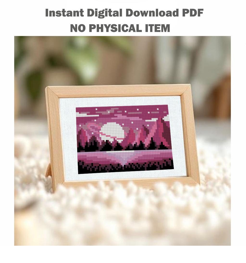 Mini Cross Stitch Patterns Bundle PDF, Landscape Cross Stitch Set, Nature Mountain Forest Sunset Mini Embroidery Designs Digital Download - NuttyHappyHobby