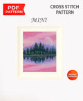 Mini Landscape Cross Stitch Pattern PDF, Forest Lake Reflection Embroidery Design, Nature Modern Cross Stitch, Small Hoop Art Digital pdf - NuttyHappyHobby