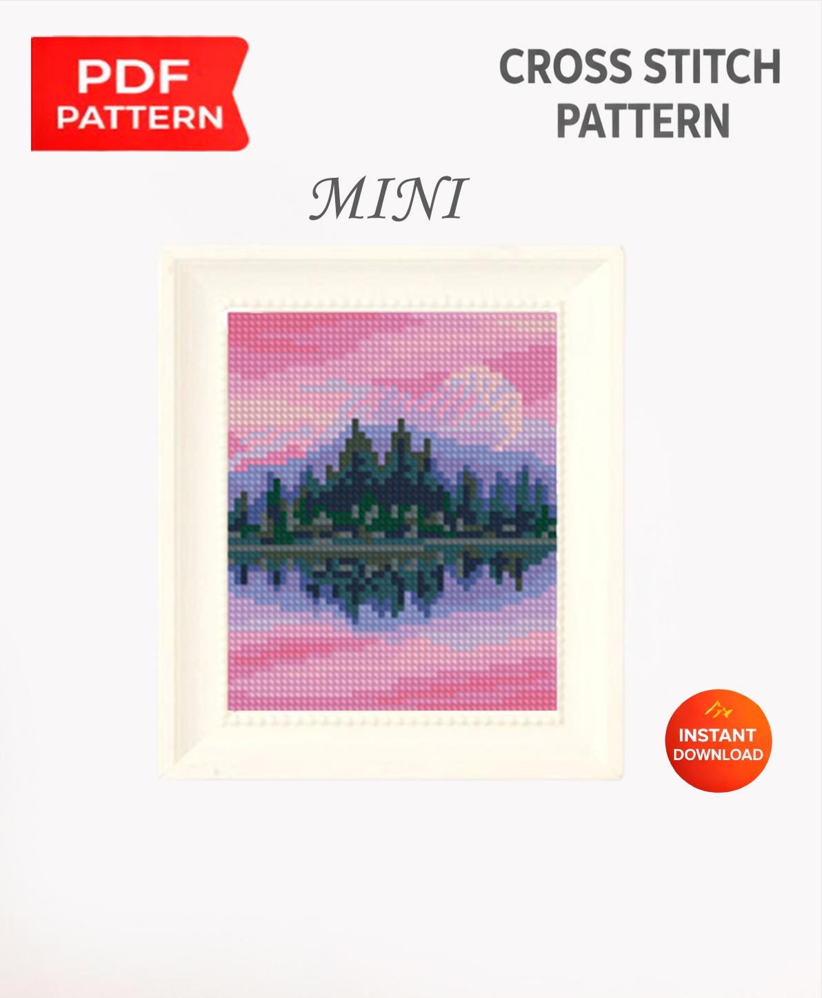 Mini Landscape Cross Stitch Pattern PDF, Forest Lake Reflection Embroidery Design, Nature Modern Cross Stitch, Small Hoop Art Digital pdf - NuttyHappyHobby