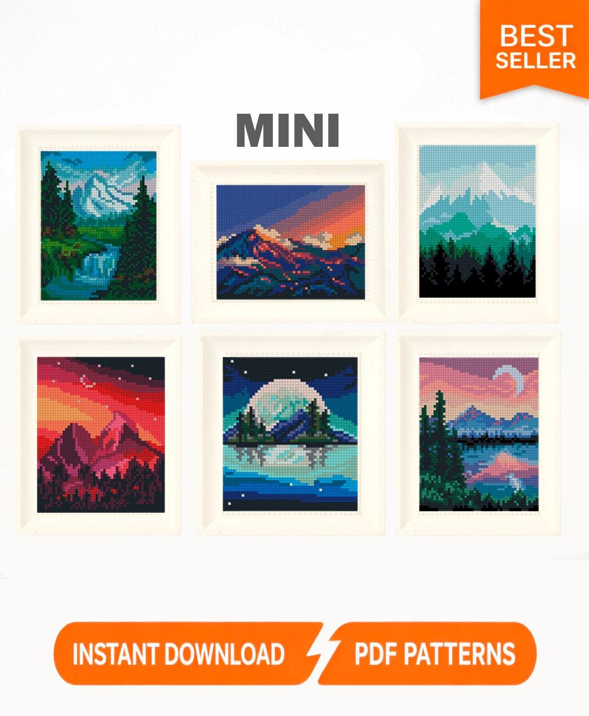 Mini Landscape Cross Stitch Patterns PDF Bundle, Mountain Nature Embroidery Set, Small Counted Cross Stitch Charts Designs Digital Download - NuttyHappyHobby