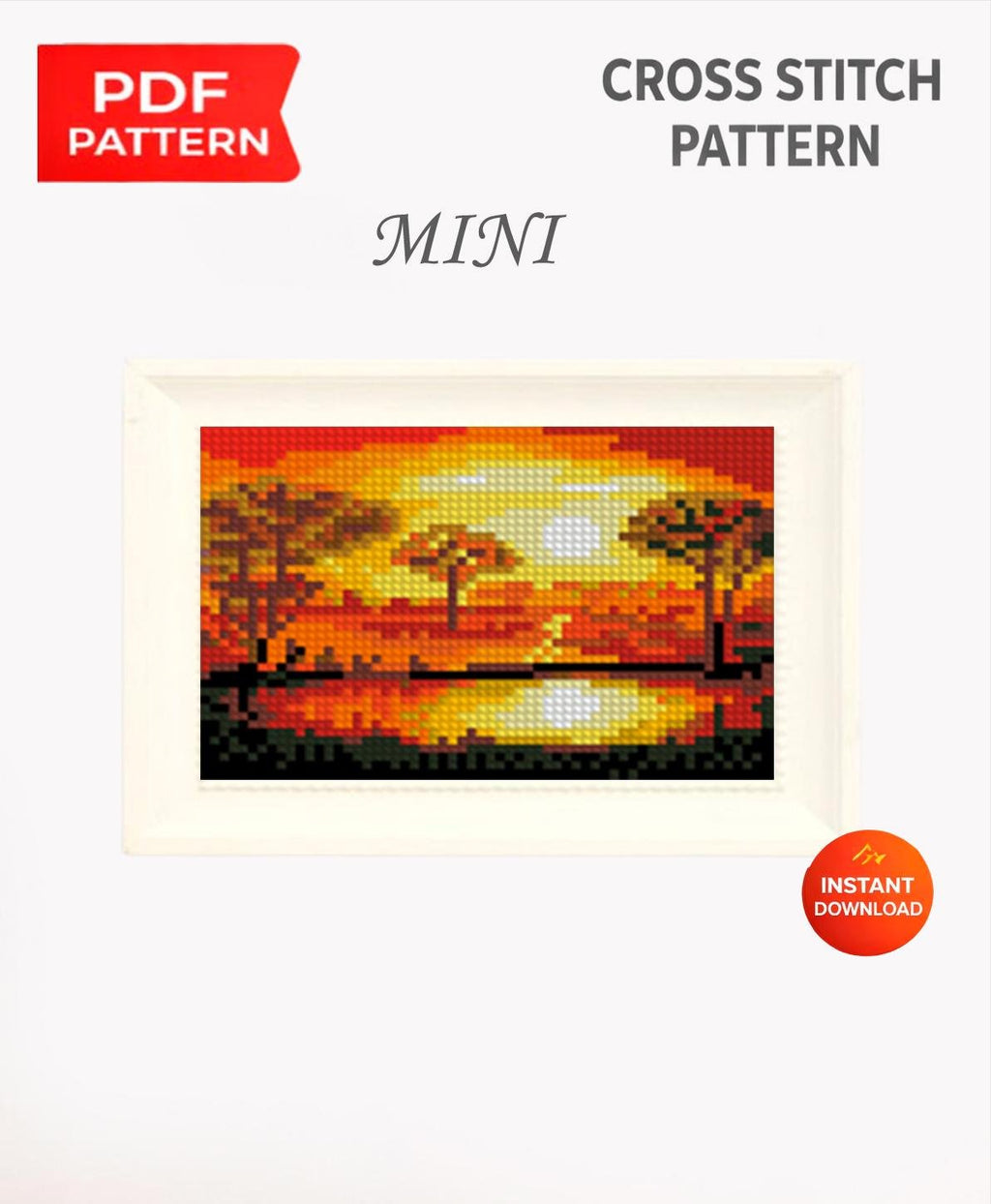 Mini Sunset tree Cross Stitch Pattern PDF, Tree Silhouette Landscape Embroidery Design, Small Nature Cross Stitch Digital Download pdf - NuttyHappyHobby