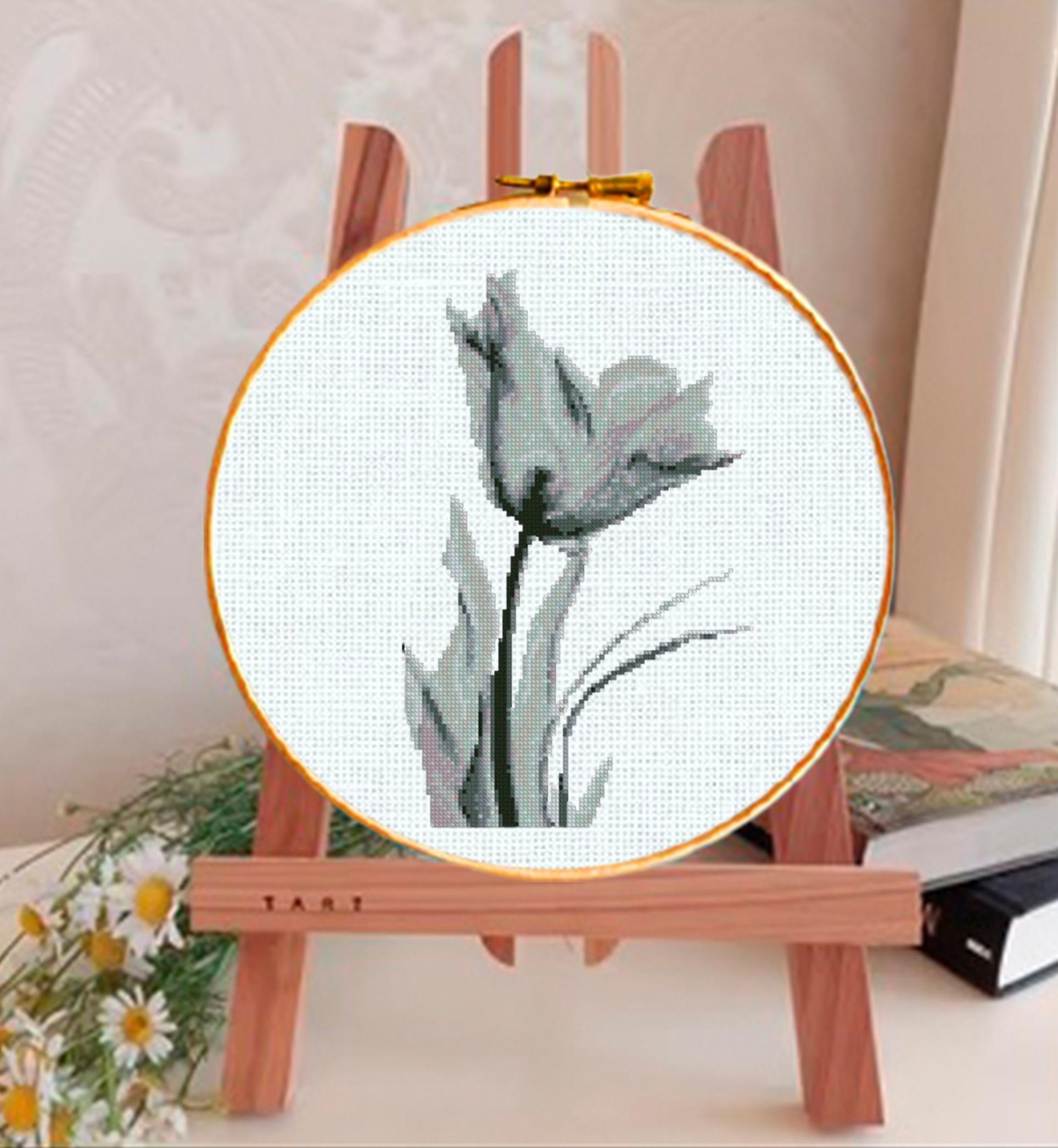 Minimalist Black Flower Cross Stitch Pattern Set PDF, 3 Botanical Floral Charts, Modern Monochrome Embroidery, Instant Download pdf - NuttyHappyHobby