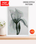 Minimalist Iris Cross Stitch Pattern PDF, Black & White Floral Embroidery Chart, Modern Botanical Hoop Decor, Instant Download pdf - NuttyHappyHobby