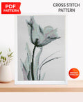 Minimalist Tulip Cross Stitch Pattern PDF, Monochrome Floral Embroidery Chart, Modern Botanical Hoop Decor, Scandinavian Neutral Wall Art - NuttyHappyHobby