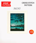 Moon Lake Cross Stitch Pattern PDF, Night Forest Landscape Embroidery Design, Starry Sky Mini Cross Stitch Digital Download pdf - NuttyHappyHobby