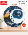 Moon Landscape Cross Stitch Pattern PDF, Day and Night Forest Embroidery Design, Celestial Sky Modern Cross Stitch Digital Download PDF - NuttyHappyHobby