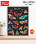 Moth Cross Stitch Pattern PDF Butterfly Embroidery Insect Wall Art Dark Aesthetic Nature Decor Instant Download Gift Idea - NuttyHappyHobby