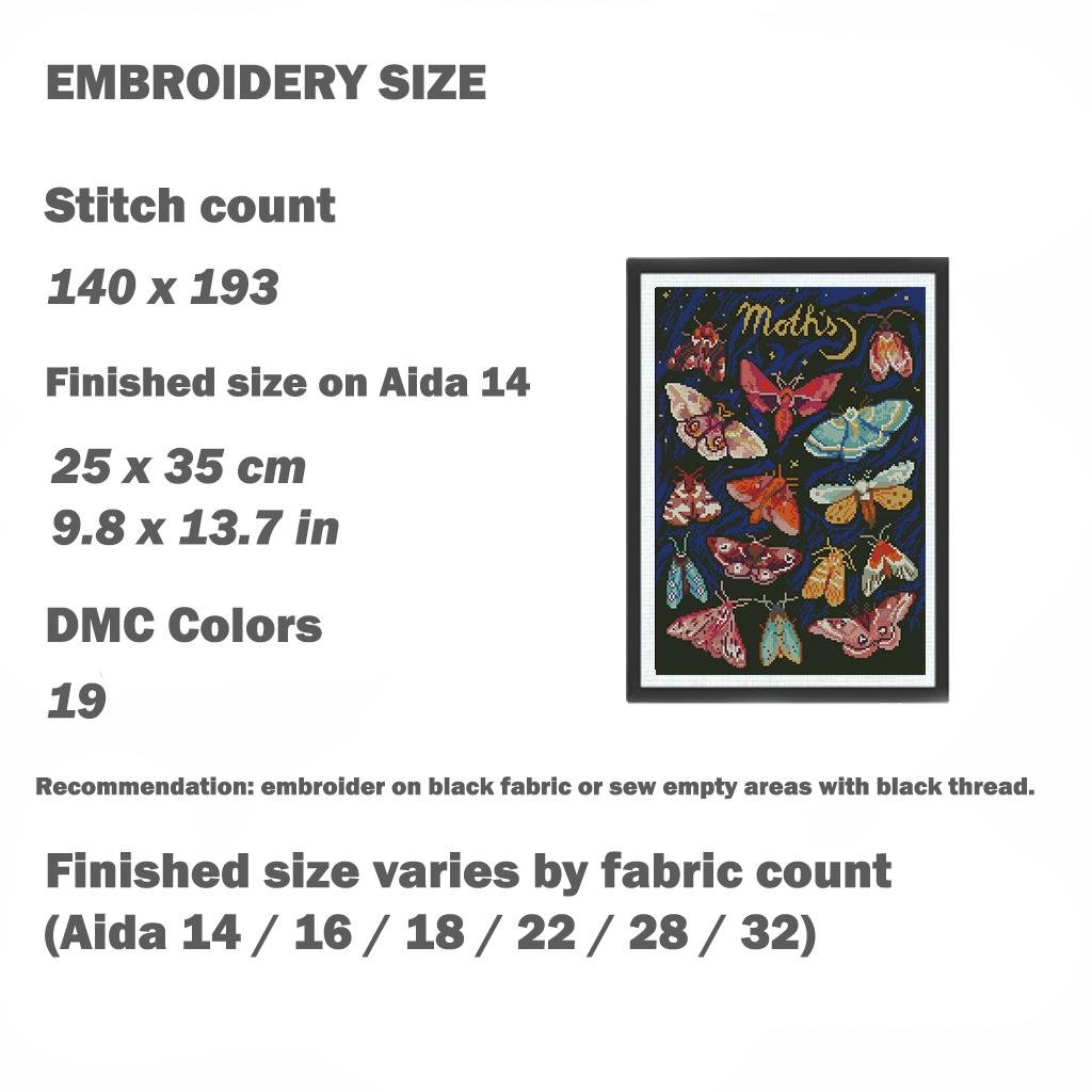 Moth Cross Stitch Pattern PDF Butterfly Embroidery Insect Wall Art Dark Aesthetic Nature Decor Instant Download Gift Idea - NuttyHappyHobby