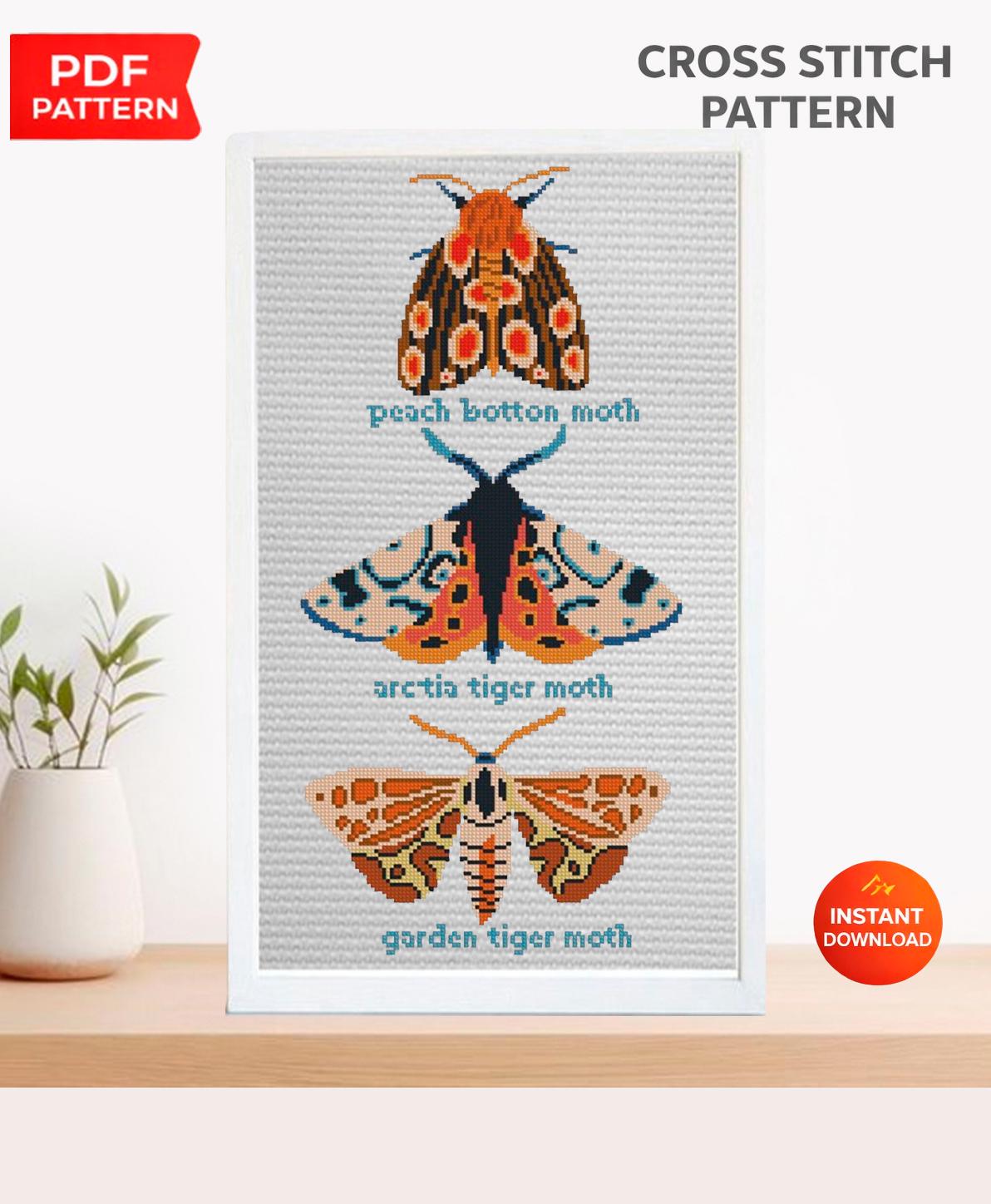 Moth Cross Stitch Pattern PDF Insect Embroidery Vintage Scientific Illustration Nature Wall Art Modern Decor Instant Download - NuttyHappyHobby