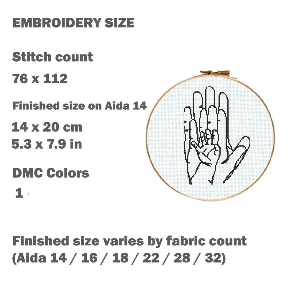 Mother and Child Cross Stitch Pattern PDF, Family Hands Embroidery Design, Minimalist Love Cross Stitch, Modern Line Art Pattern, Download - NuttyHappyHobby