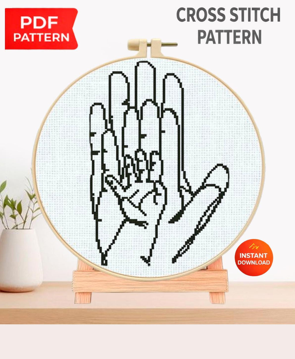 Mother and Child Cross Stitch Pattern PDF, Family Hands Embroidery Design, Minimalist Love Cross Stitch, Modern Line Art Pattern, Download - NuttyHappyHobby