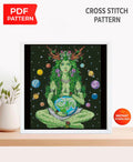 Mother Earth Cross Stitch Pattern PDF, Earth Goddess Embroidery Pattern, Fantasy Woman Cross Stitch, Pagan Nature Art - NuttyHappyHobby