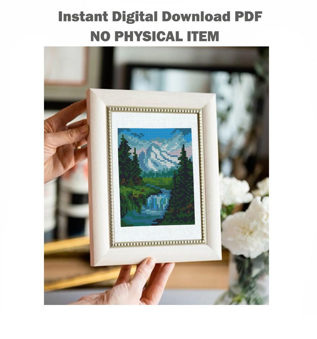 Mountain Landscape Cross Stitch Pattern PDF, Forest Mountains Minimalist Embroidery Design, Nature Modern Cross Stitch Digital Download pdf - NuttyHappyHobby