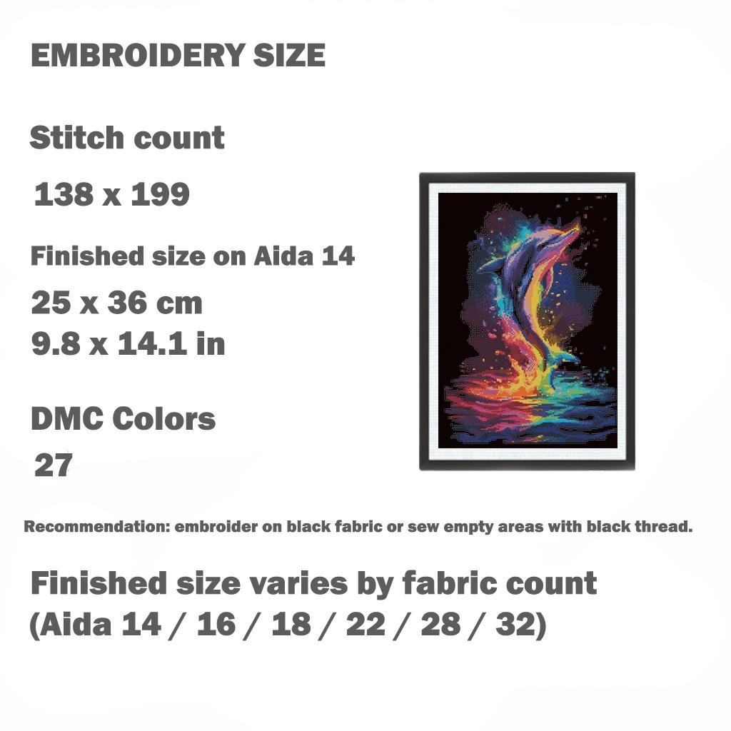 Neon Colorful Dolphin Cross Stitch Pattern PDF Rainbow Sea Animal Embroidery Ocean Wall Decor Nautical Art Instant Download Gift Idea - NuttyHappyHobby
