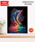 Neon Colorful Dolphin Cross Stitch Pattern PDF Rainbow Sea Animal Embroidery Ocean Wall Decor Nautical Art Instant Download Gift Idea - NuttyHappyHobby