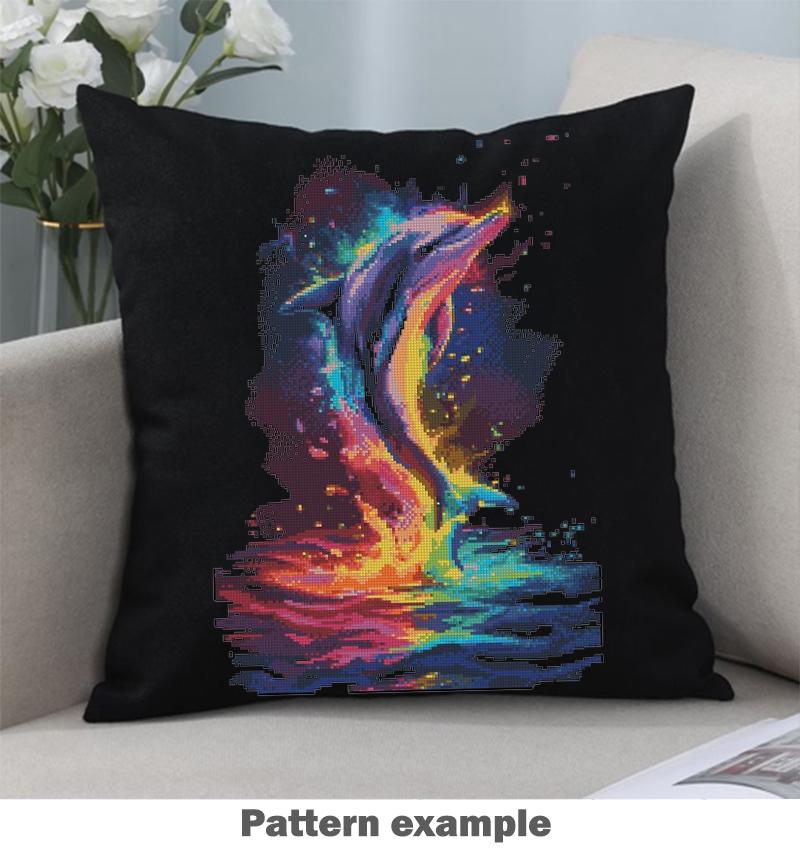 Neon Colorful Dolphin Cross Stitch Pattern PDF Rainbow Sea Animal Embroidery Ocean Wall Decor Nautical Art Instant Download Gift Idea - NuttyHappyHobby