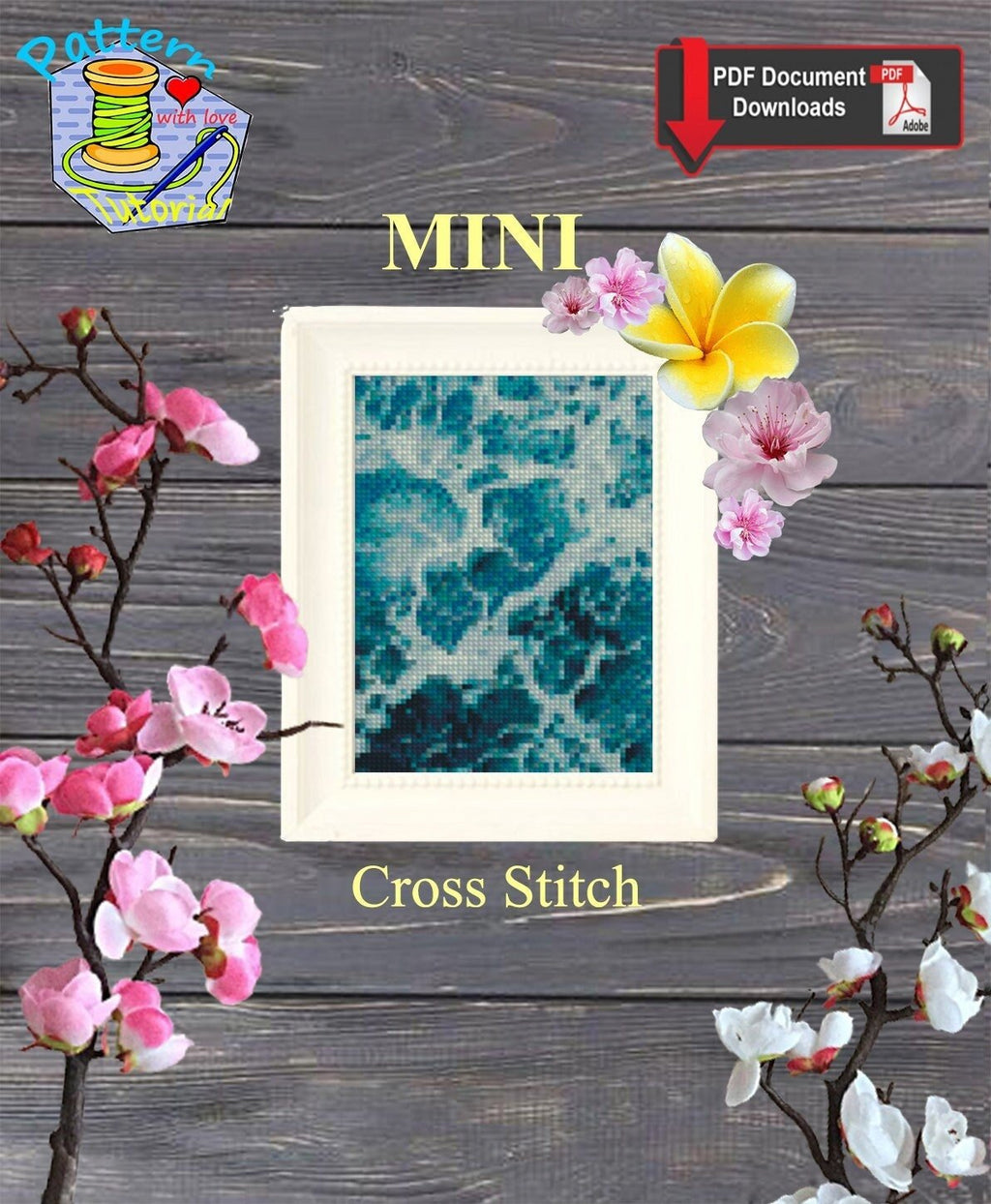 Ocean Waves Cross Stitch Pattern PDF, Sea Foam Water Embroidery Design, Coastal Ocean Landscape Mini Cross Stitch Digital Download pdf - NuttyHappyHobby