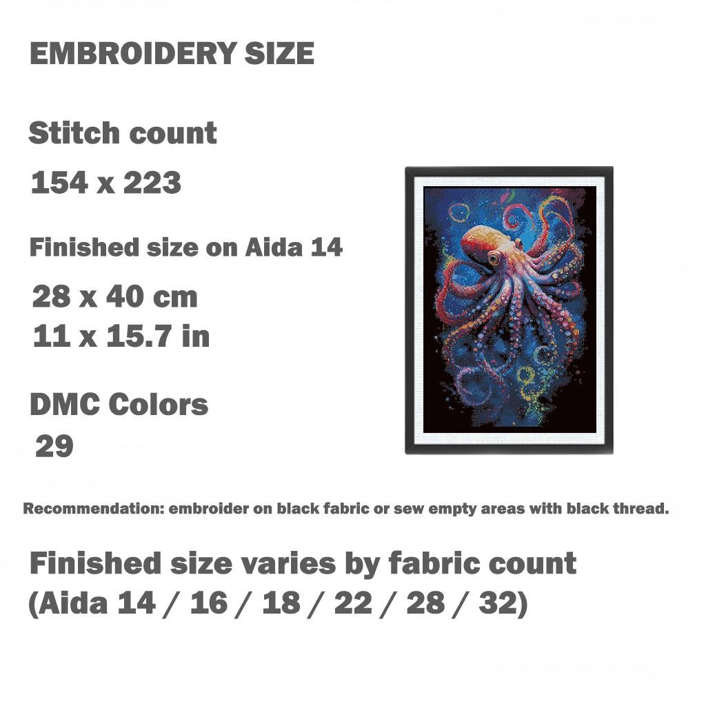 Octopus Cross Stitch Pattern PDF Colorful Sea Animal Embroidery Ocean Decor Nautical Wall Art Instant Download Gift, Modern Nautical Decor - NuttyHappyHobby