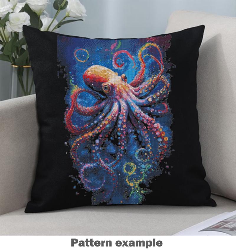 Octopus Cross Stitch Pattern PDF Colorful Sea Animal Embroidery Ocean Decor Nautical Wall Art Instant Download Gift, Modern Nautical Decor - NuttyHappyHobby